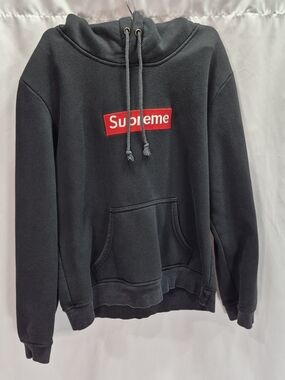 Supreme Black Hoodie with Red Logo - Kid's Size L Sweater